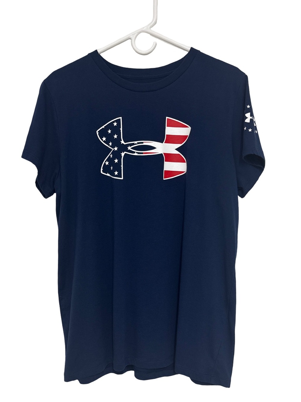 Under Armour Patriotic USA Flag Logo Tee Women’s XL Navy